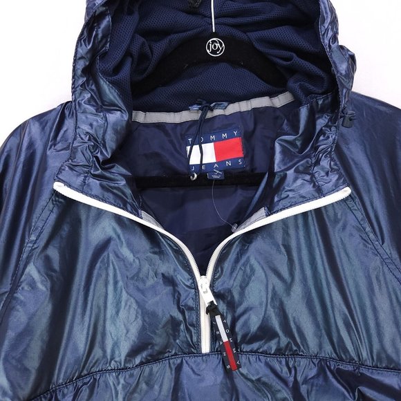 Tommy Jeans Windbreaker Hoodie Jacket Womens Medium Pocket Half Zip Oversized - Picture 12 of 16